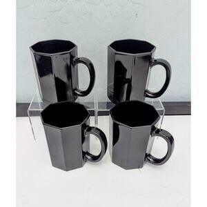 Arcoroc Octime Black Octagon Cups Mugs France / Set of 4 Perfect